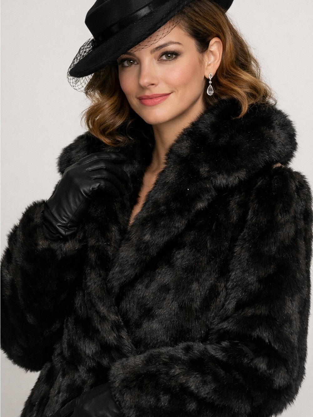Jaclyn Smith Black Coat with Faux Fur Collar